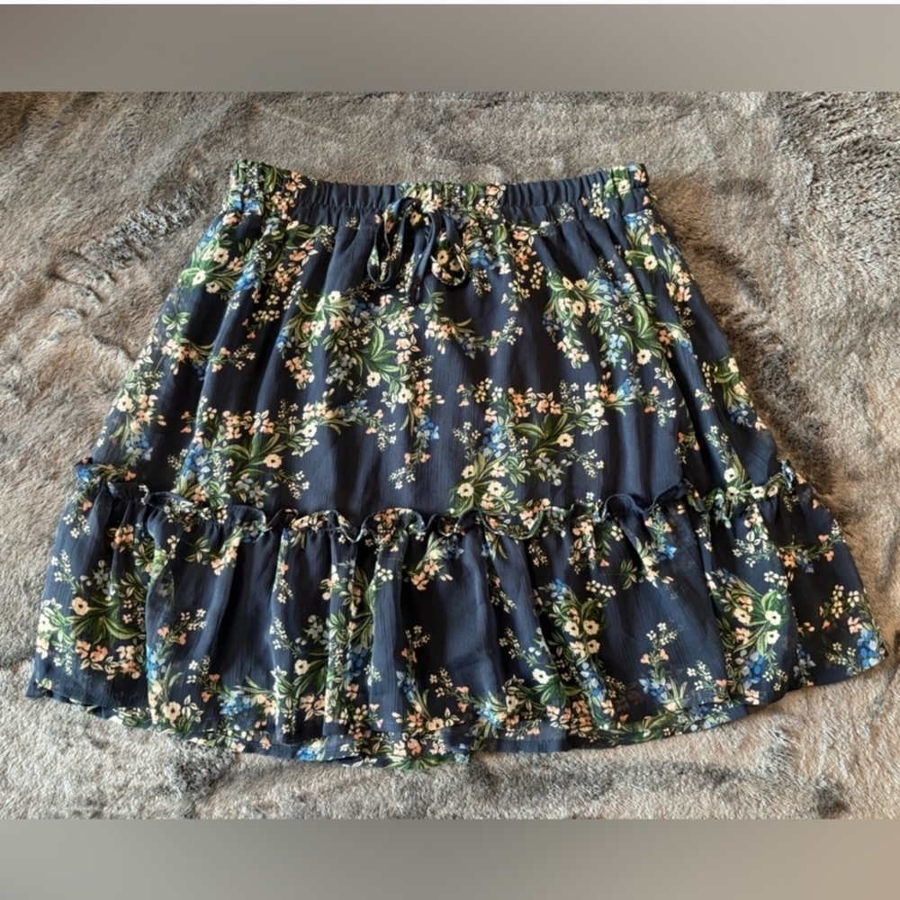 Mi Amore Blue and Yellow Bubble Skirt Knee-Length Casual
